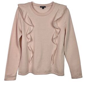J. Crew Mercantile Heathered Pink Ruffle Trimmed Pullover Sweater Small